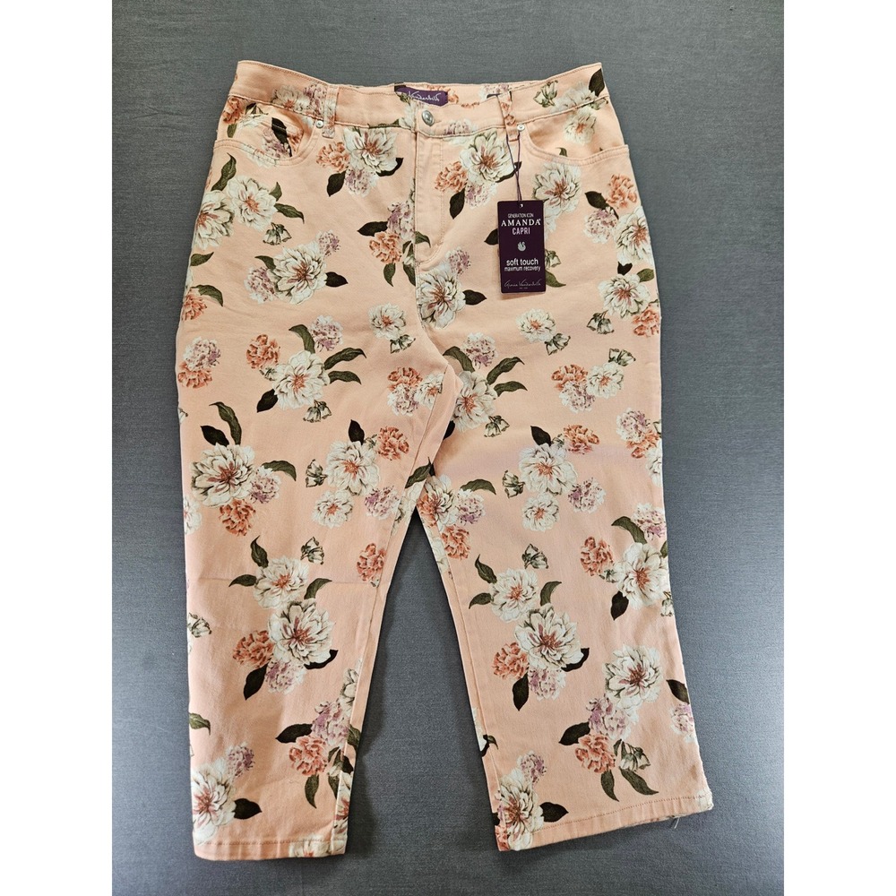 Gloria Vanderbilt Amanda Capri Floral Peach High Rise Crop Jeans Size 16 NWT